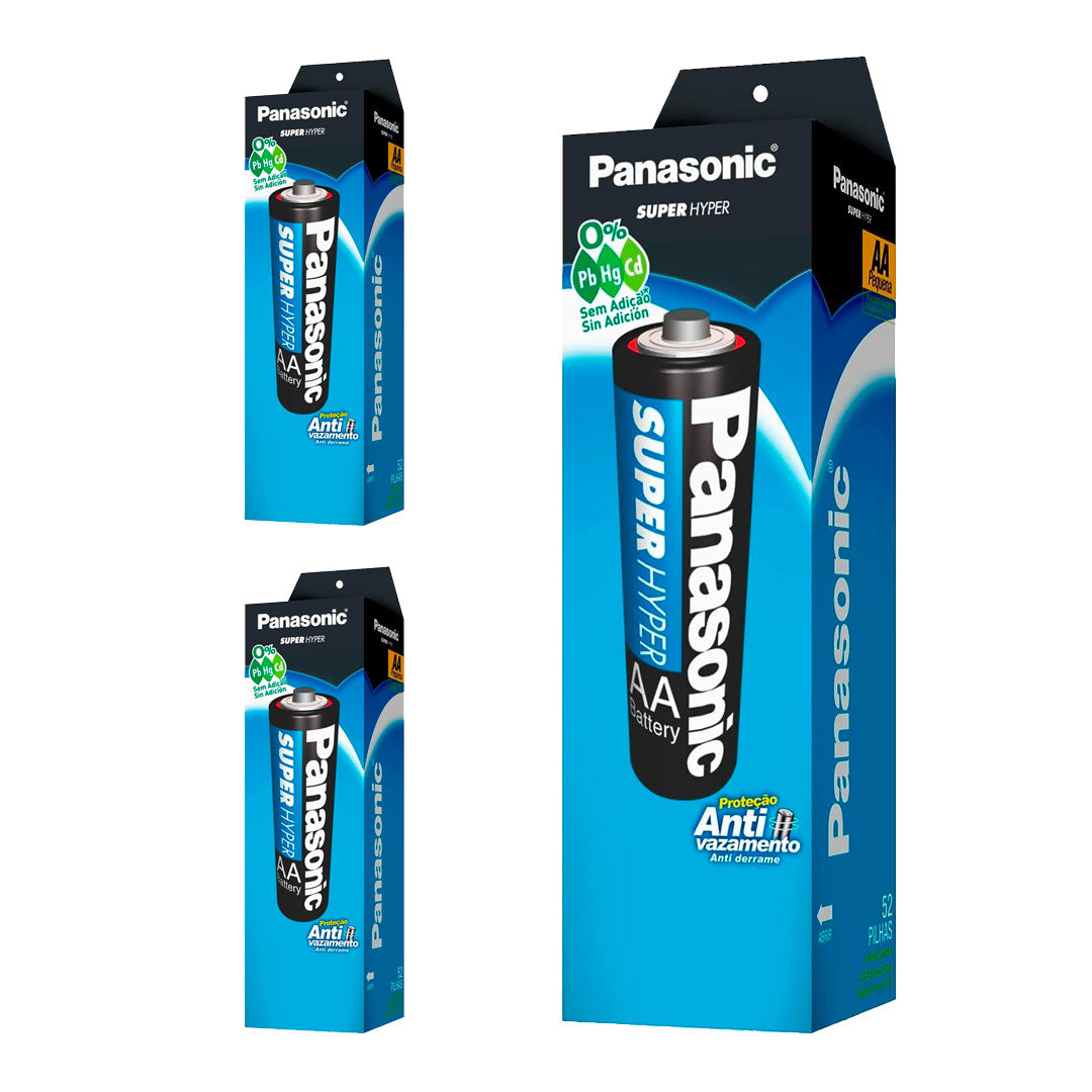 3 Tubos Pilha Comum Aa C/52un Cada Panasonic