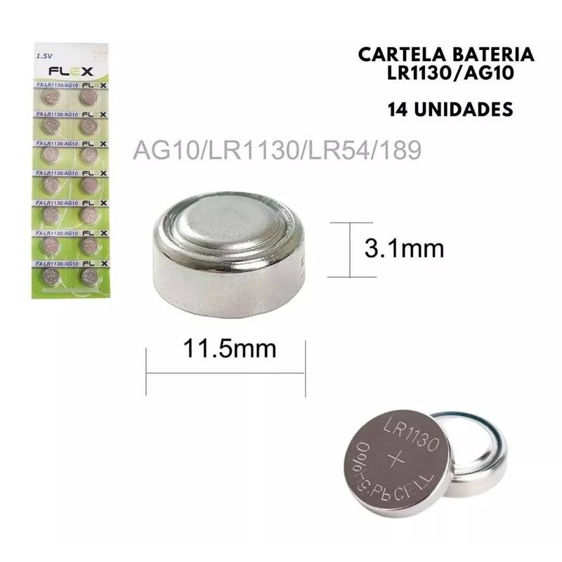 Bateria Botão Lr1130 Cartela Com 14 Unidades Flex [F108]