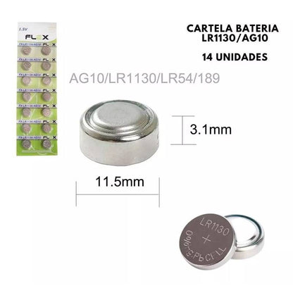 Bateria Botão Lr1130 Cartela Com 14 Unidades Flex [F108]