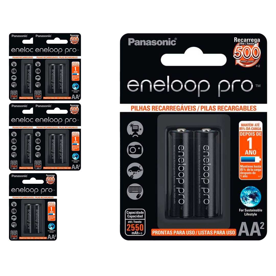 12 Pilhas Recarregaveis Eneloop Pro Aa Panasonic (6 Cart)
