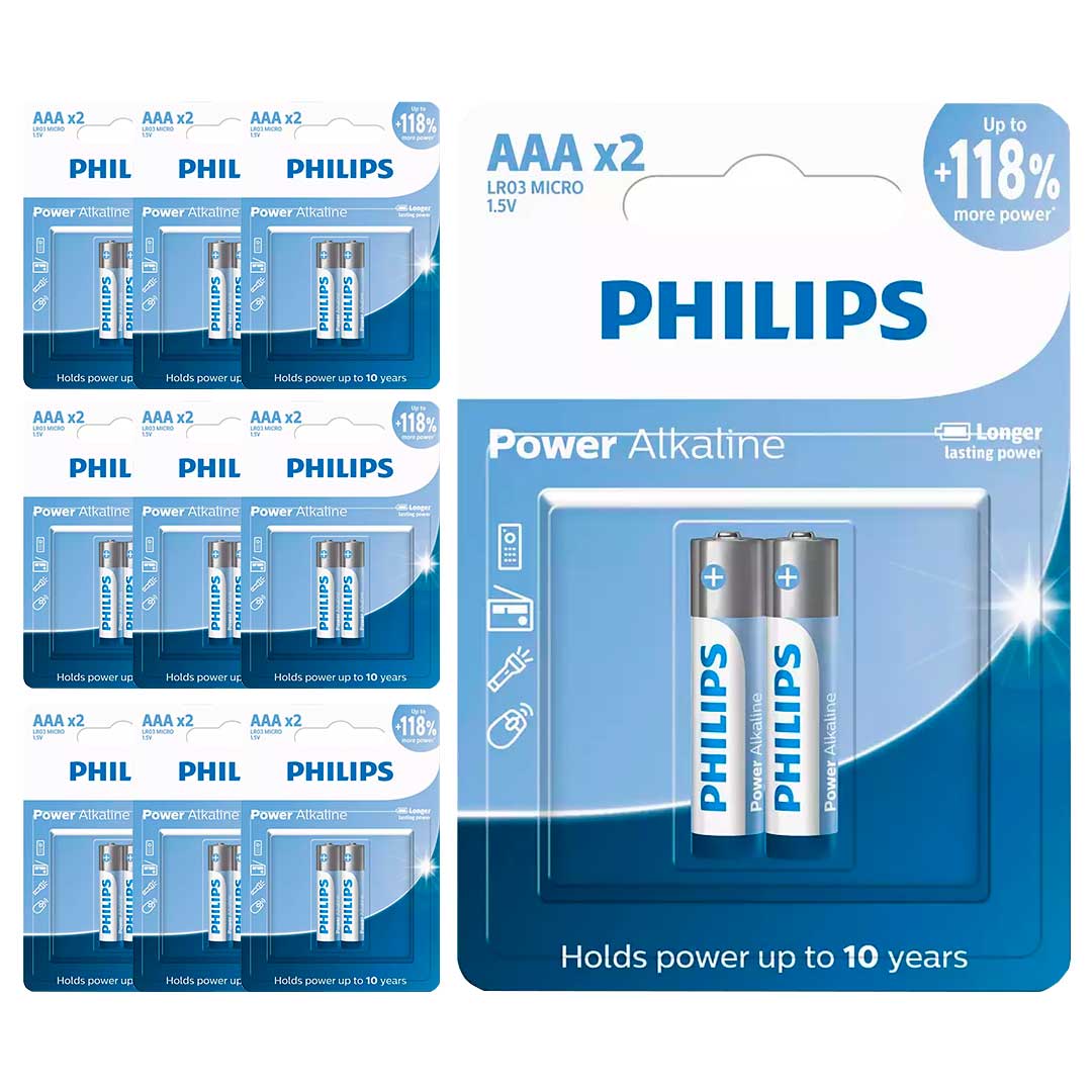 20 Pilhas Alcalinas AAA Philips  (10  Cart)