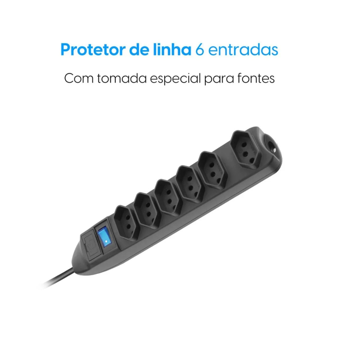 Protetor De Linha 6 Tom. 2p+t Cabo 1,5m Elgin [F108]