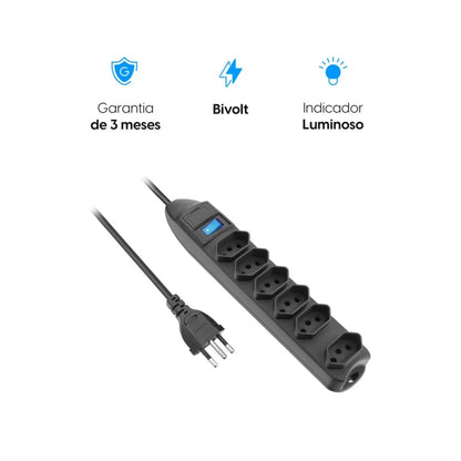 Protetor De Linha 6 Tom. 2p+t Cabo 1,5m Elgin [F108]
