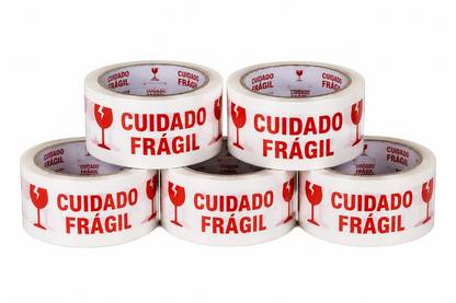 Kit 5 Fitas Adesivas Cuidado Frágil 48mm x 100m