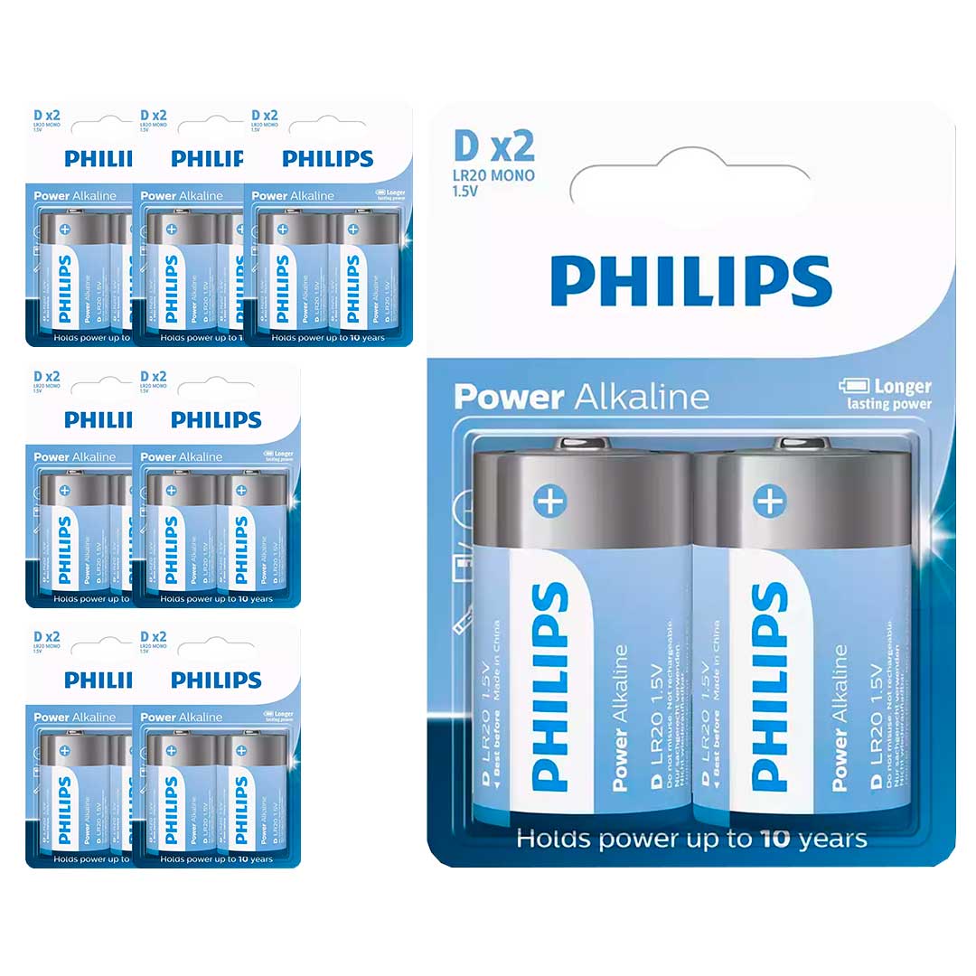 16 Pilhas Alcalinas D Philips (8  Cart)