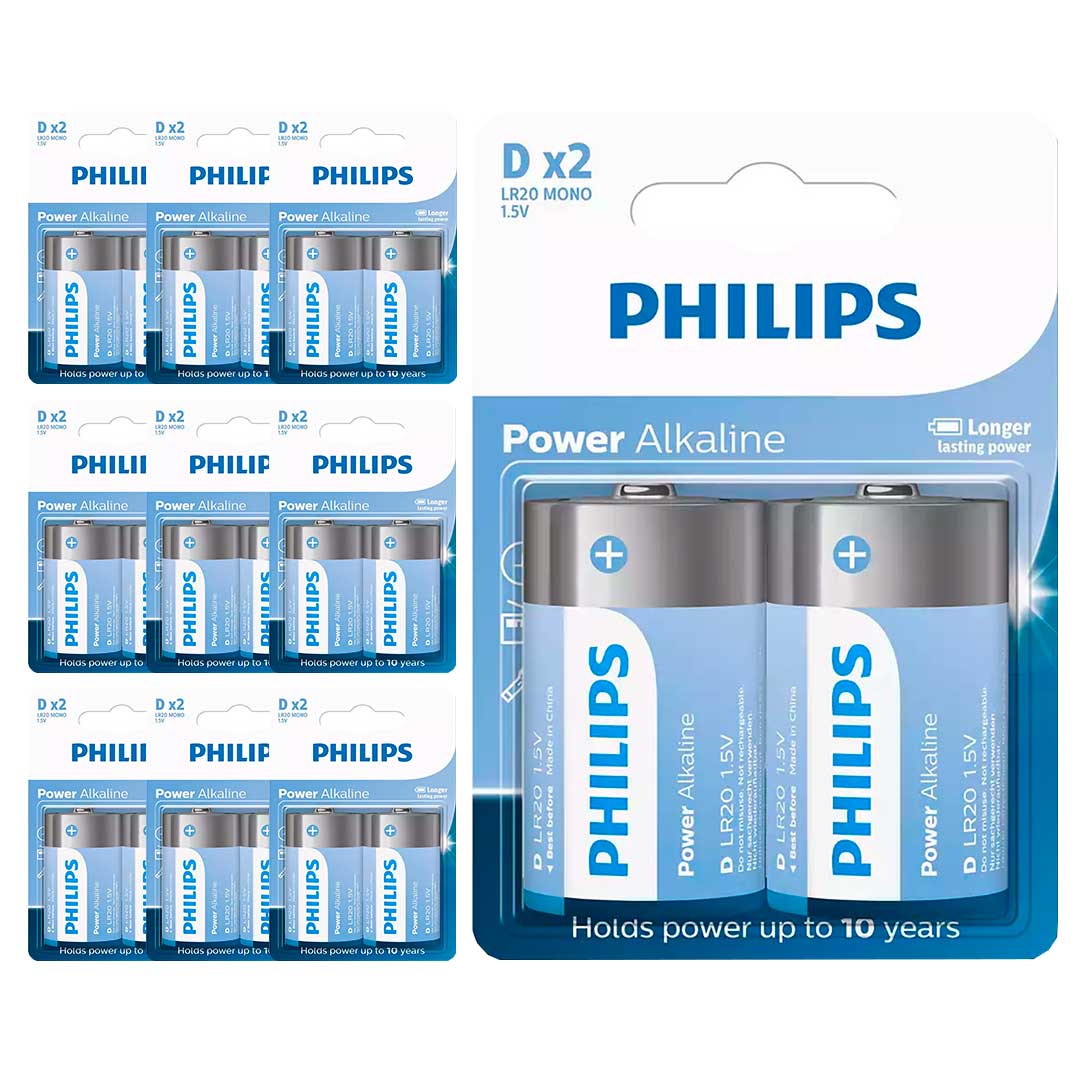 20 Pilhas Alcalinas D Philips (10  Cart)