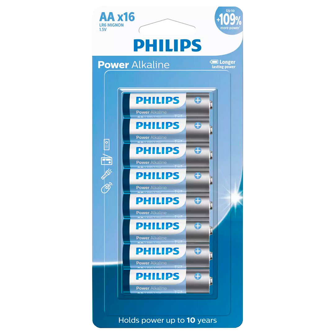16 Pilhas Alcalinas Aa Philips [F108]