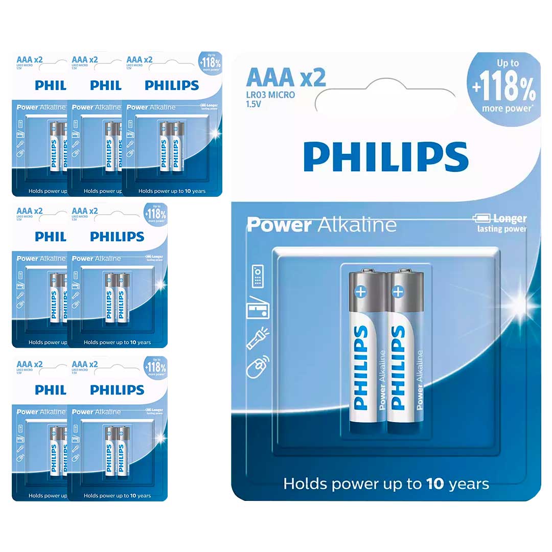 16 Pilhas Alcalinas AAA Philips  (8  Cart)