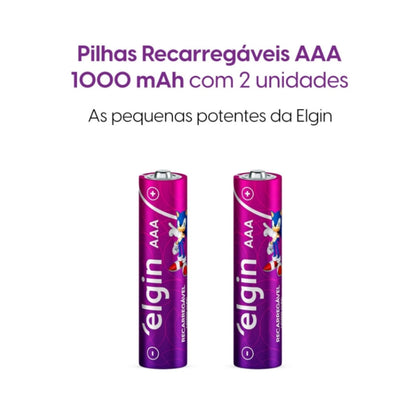 Pilha Recarregável Aaa 1000 Mah Elgin Com 02 Unidades [F108]