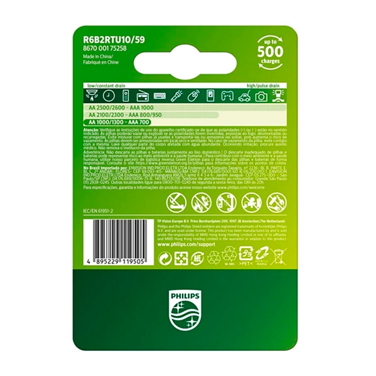 02 Pilhas Aaa Recarregáveis 1000mah Philips [F108]