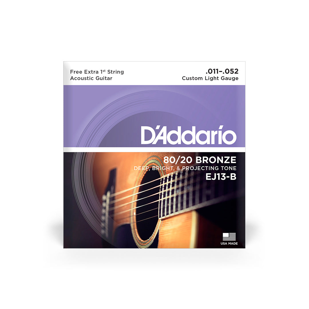 Cordas Para Violão Aço D Addario Bronze 80/20 Ej13-b+pl011 011" 052" Corda Extra Pl010 [F108]