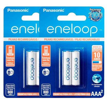 4 Pilhas Recarregaveis Eneloop Std Aaa Panasonic (2 Cart)