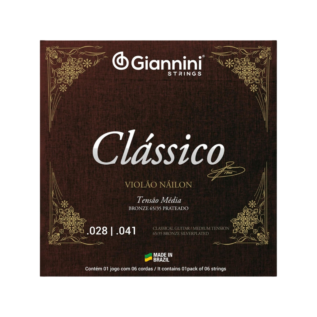 Encordoamento Giannini Clássico P/violão Nylon 65/35 Prateado Média Genwpm [F108]