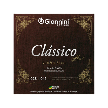 Encordoamento Giannini Clássico P/violão Nylon 65/35 Prateado Média Genwpm [F108]