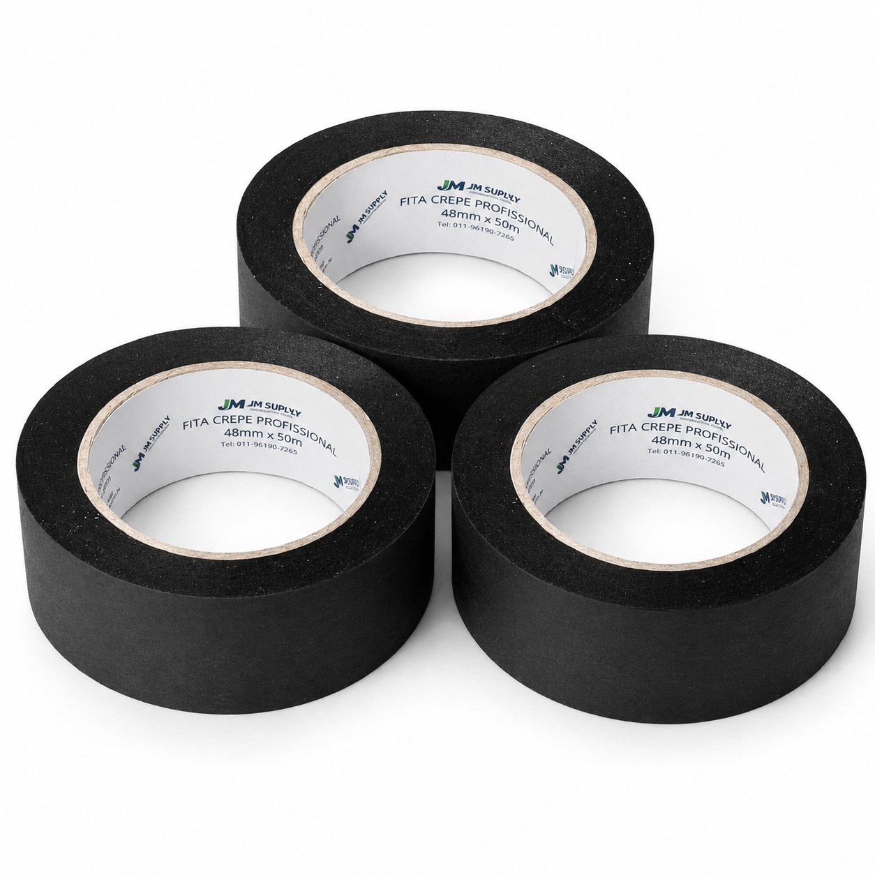 KIT COM 3 FITAS CREPE PRETAS 48MM X 50M