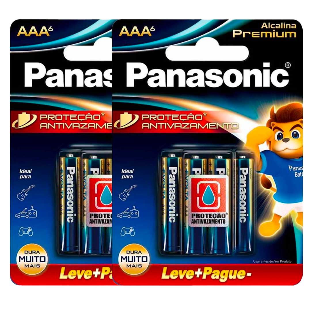 12 Pilhas Alcalinas Premium Aaa Panasonic (2 Cart)