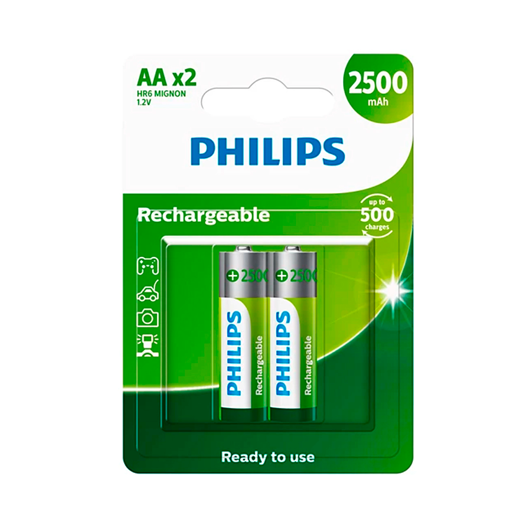 02 Pilhas Aa Recarregáveis 2500mah Philips [F108]