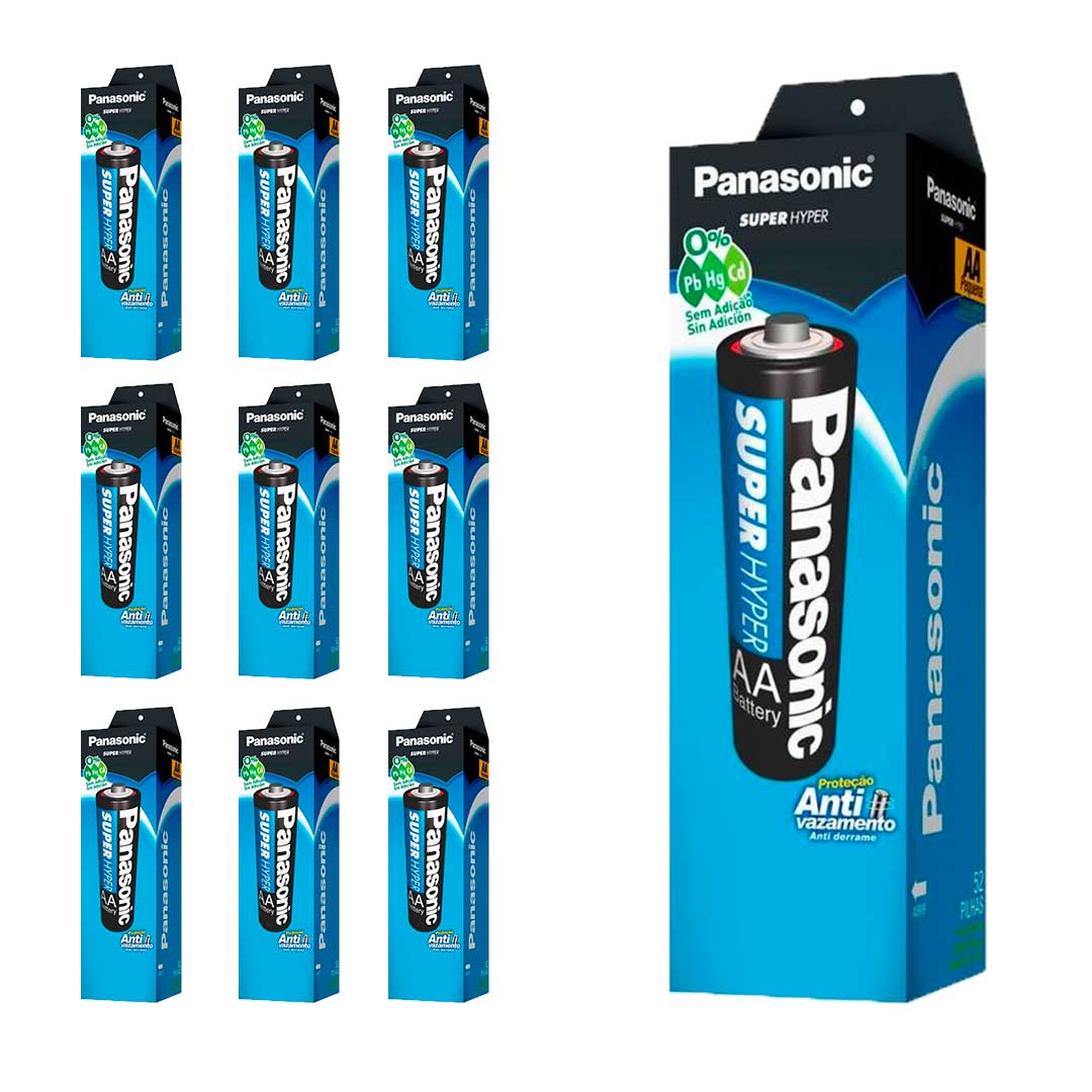 10 Tubos Pilha Comum Aa C/52un Cada Panasonic