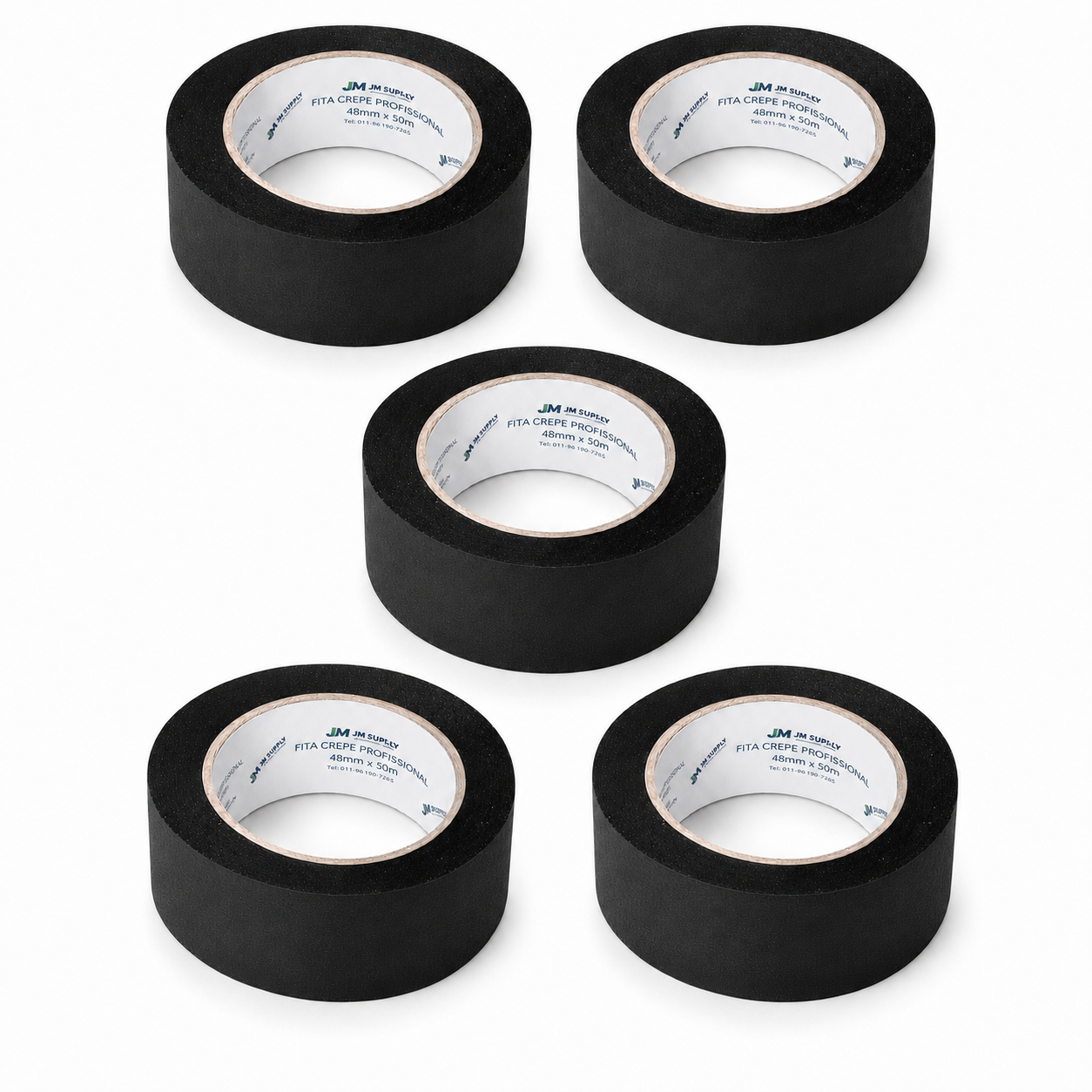KIT COM 5 FITAS CREPE PRETAS 48MM X 50M