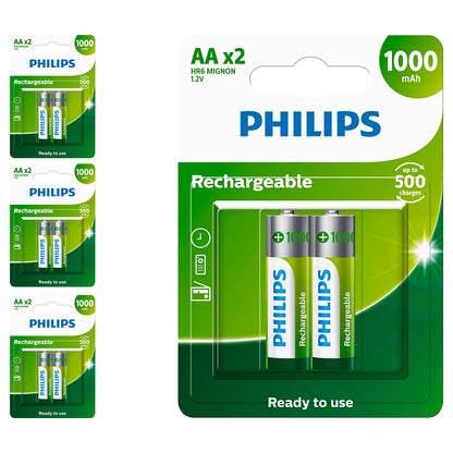 08 Pilhas AAA Recarregáveis 1000mAh Philips (4  Cart)