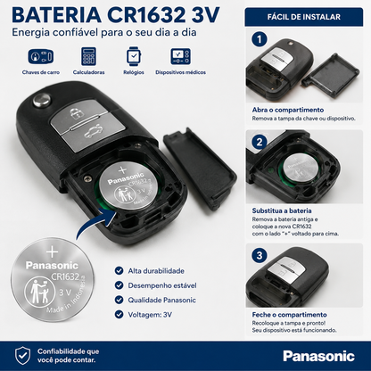 50 Baterias CR1632 Panasonic (10 Cartelas)