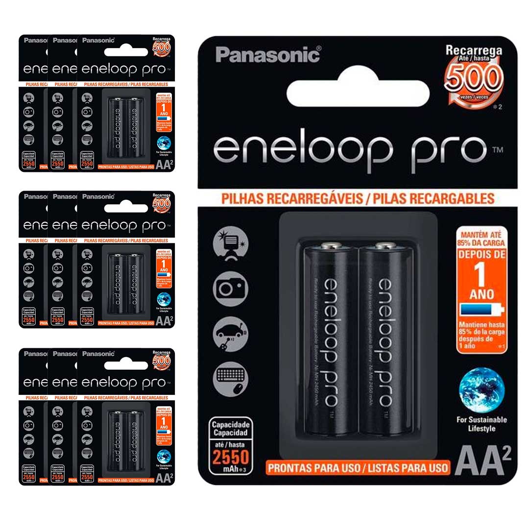 20 Pilhas Recarregaveis Eneloop Pro Aa Panasonic (10 Cart)