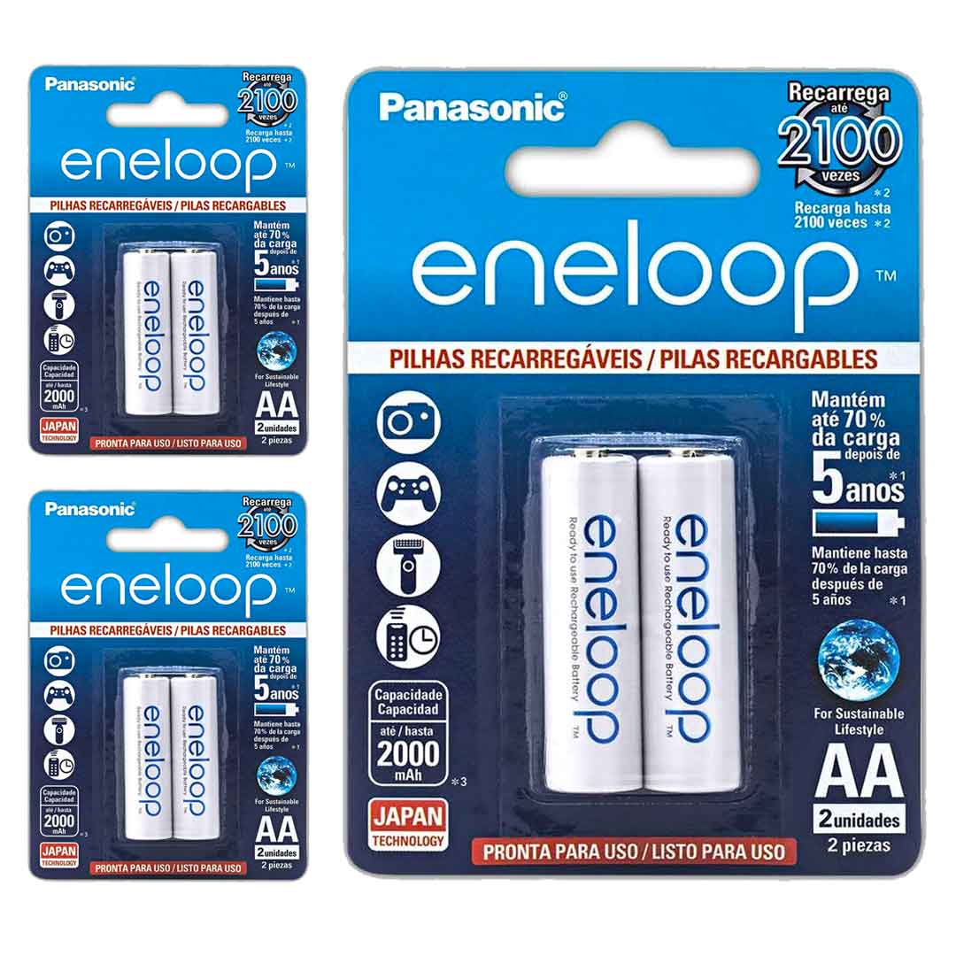 6 Pilhas Recarregaveis Eneloop Std Aa Panasonic (3 Cart)