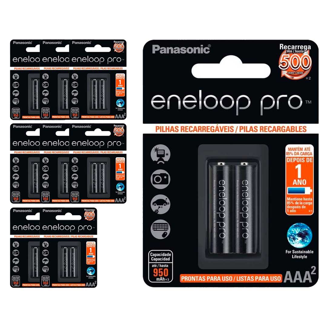 18 Pilhas Recarregaveis Eneloop Pro Aaa Panasonic (9 Cart)