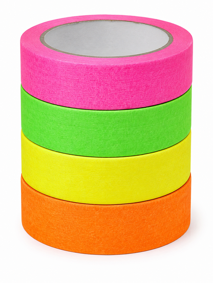 KIT COM 4 FITAS CREPE FLUORESCENTES NEON – 18mm x 50 METROS CADA