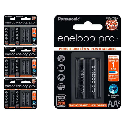 14 Pilhas Recarregaveis Eneloop Pro Aa Panasonic (7 Cart)