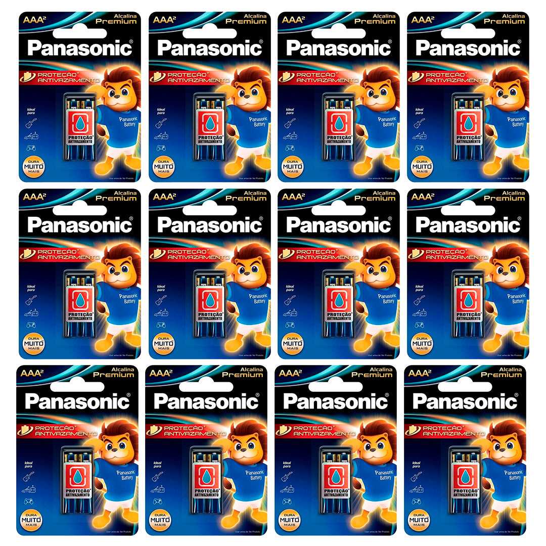 24 Pilhas Alcalinas Premium AAA Panasonic (12 Cartelas C/2 Un)