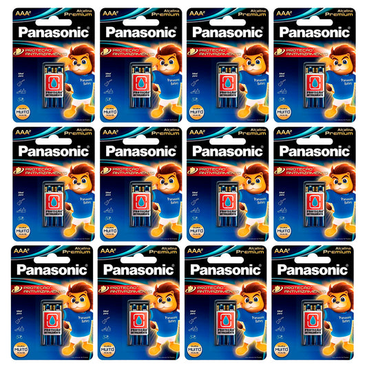 24 Pilhas Alcalinas Premium AAA Panasonic (12 Cartelas C/2 Un)