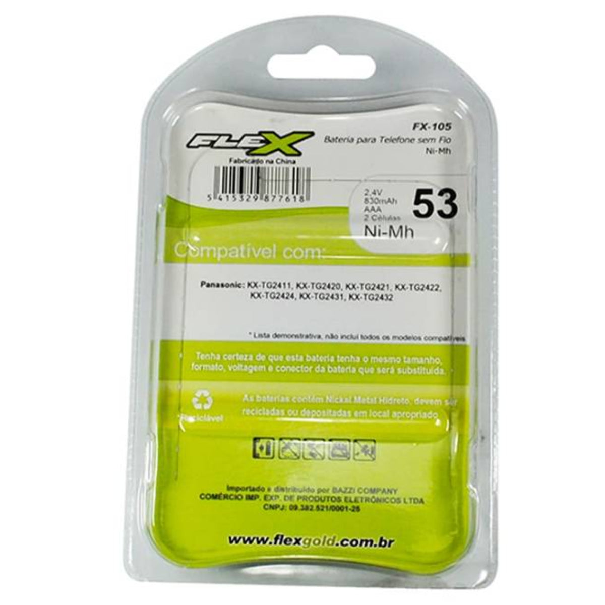Bateria Telefone Sem Fio Fx105 2,4v 830mah Flex [F108]
