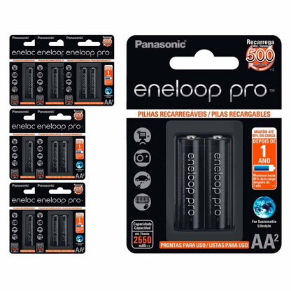 16 Pilhas Recarregaveis Eneloop Pro Aa Panasonic (8 Cart)
