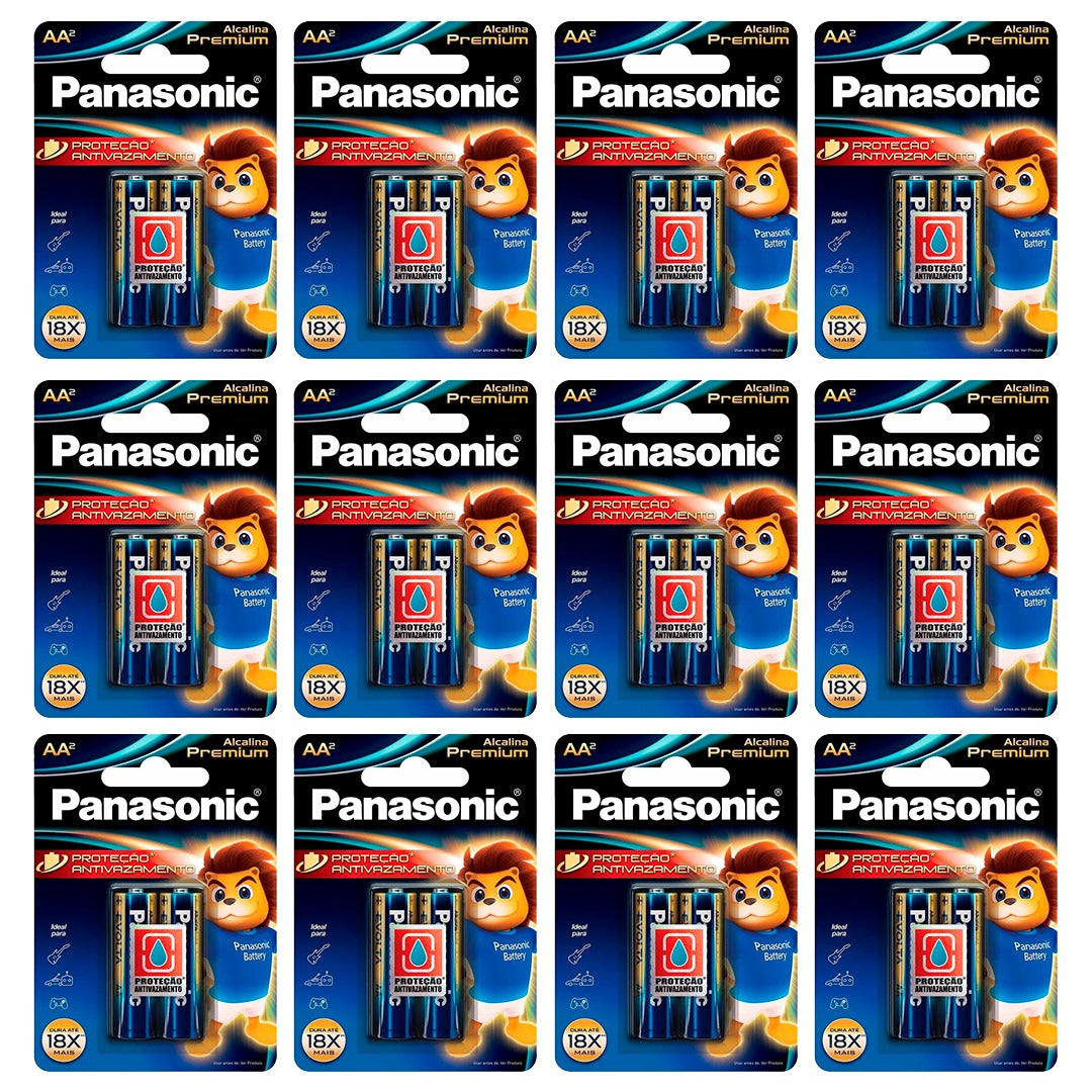 24 Pilhas Alcalinas Premium AA Panasonic (12 Cartelas C/2 Un)