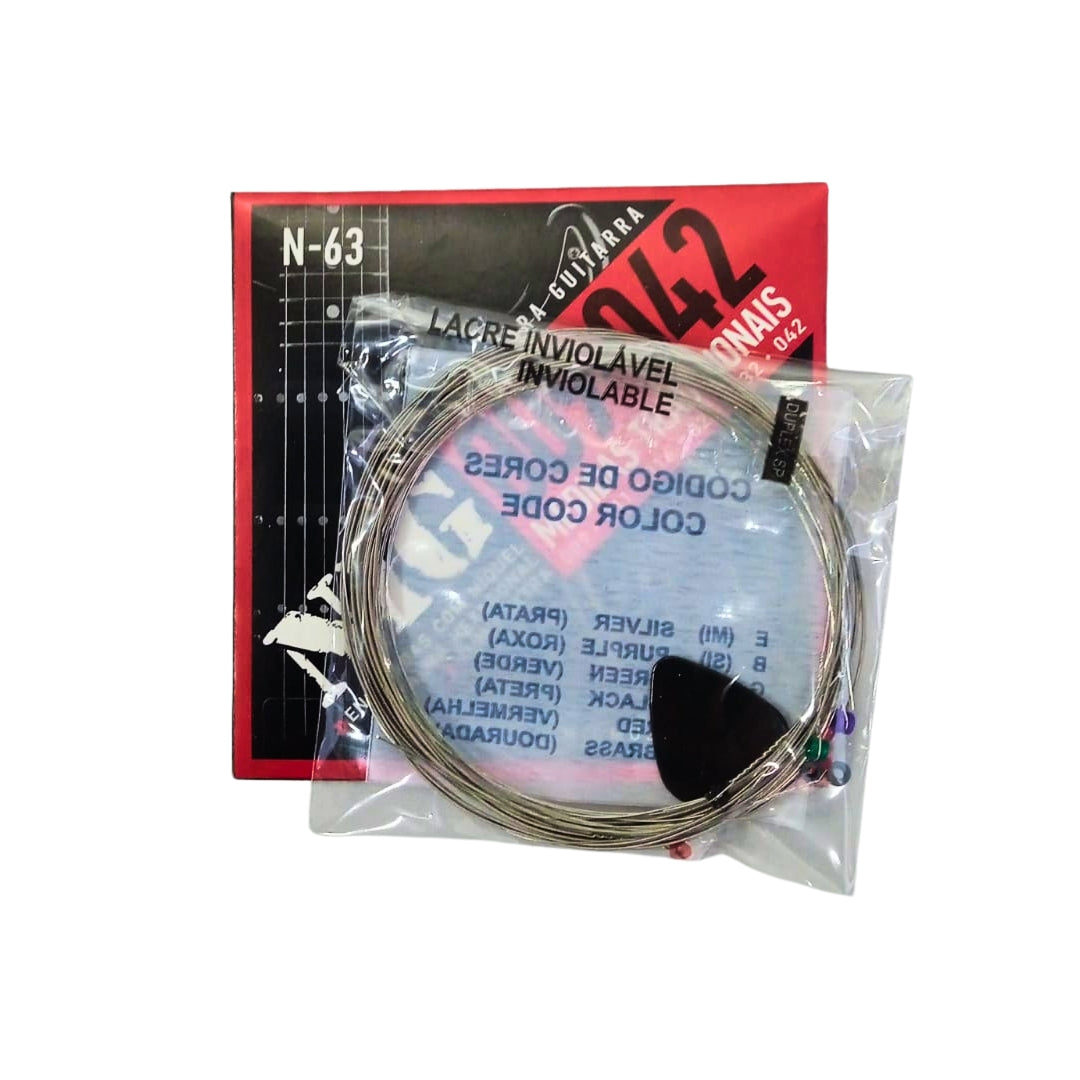 Encordoamento Guitarra 009 1ª Mi Extra + Palheta N63 Nig [F108]