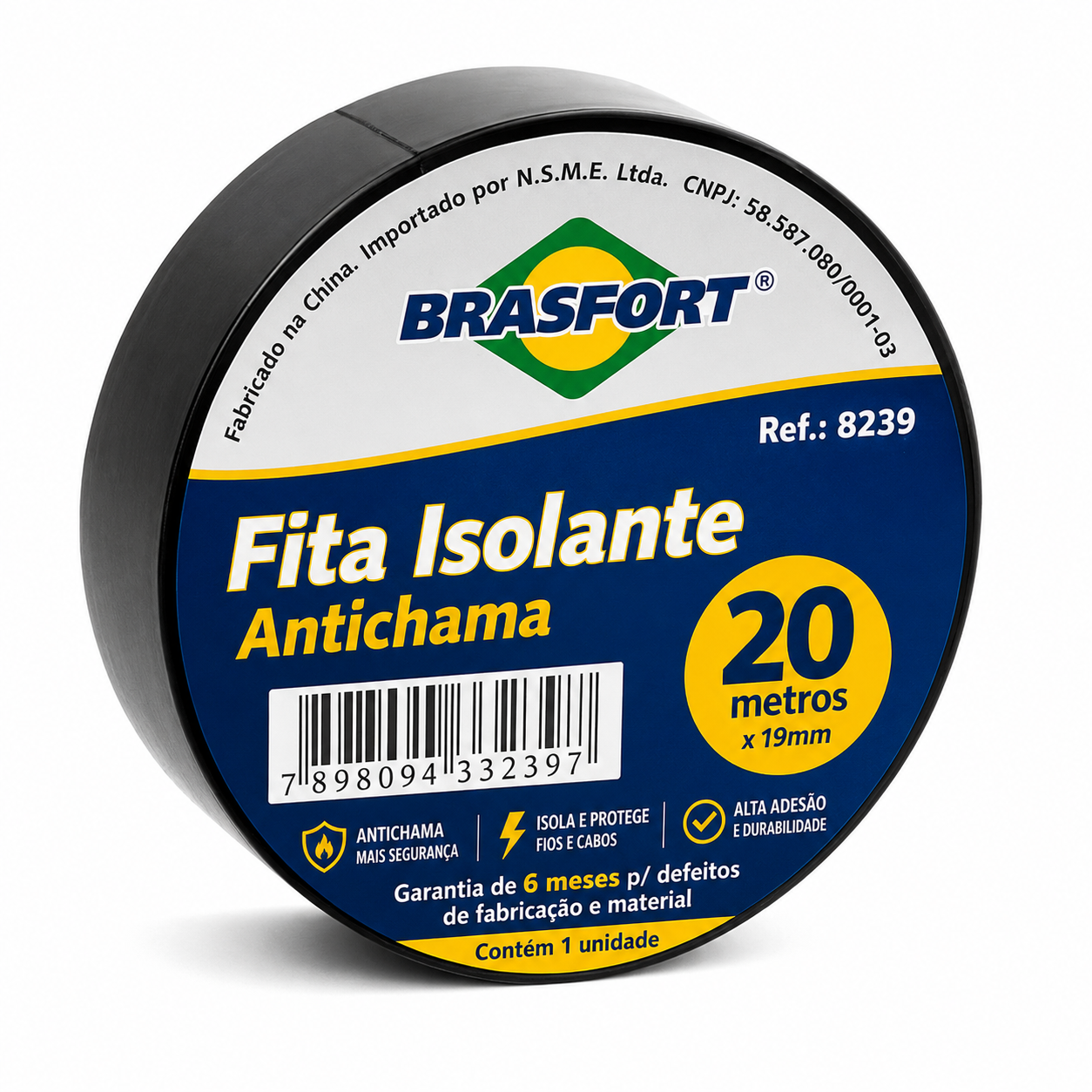 KIT C/ 10 FITA ISOLANTE ANTICHAMA 20M BRASFORT PT