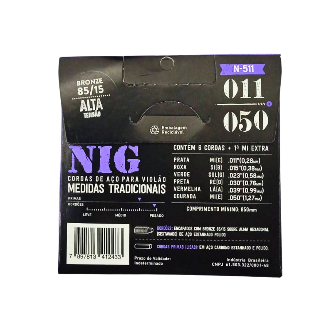 Encordoamento Violão Aço 011 1ª Corda (mí) Extra N511 Nig [F108]