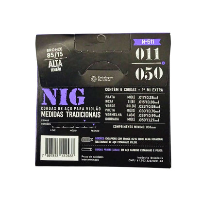 Encordoamento Violão Aço 011 1ª Corda (mí) Extra N511 Nig [F108]