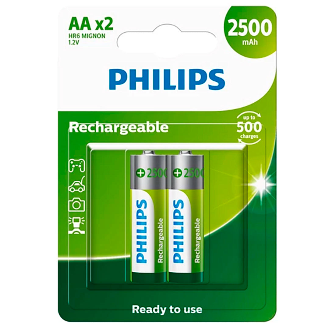 04 Pilhas AA Recarregáveis 2500mAh Philips (2  Cart)
