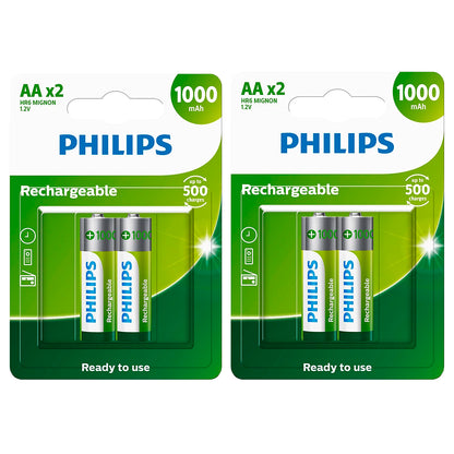 04 Pilhas AAA Recarregáveis 1000mAh Philips (2  Cart)