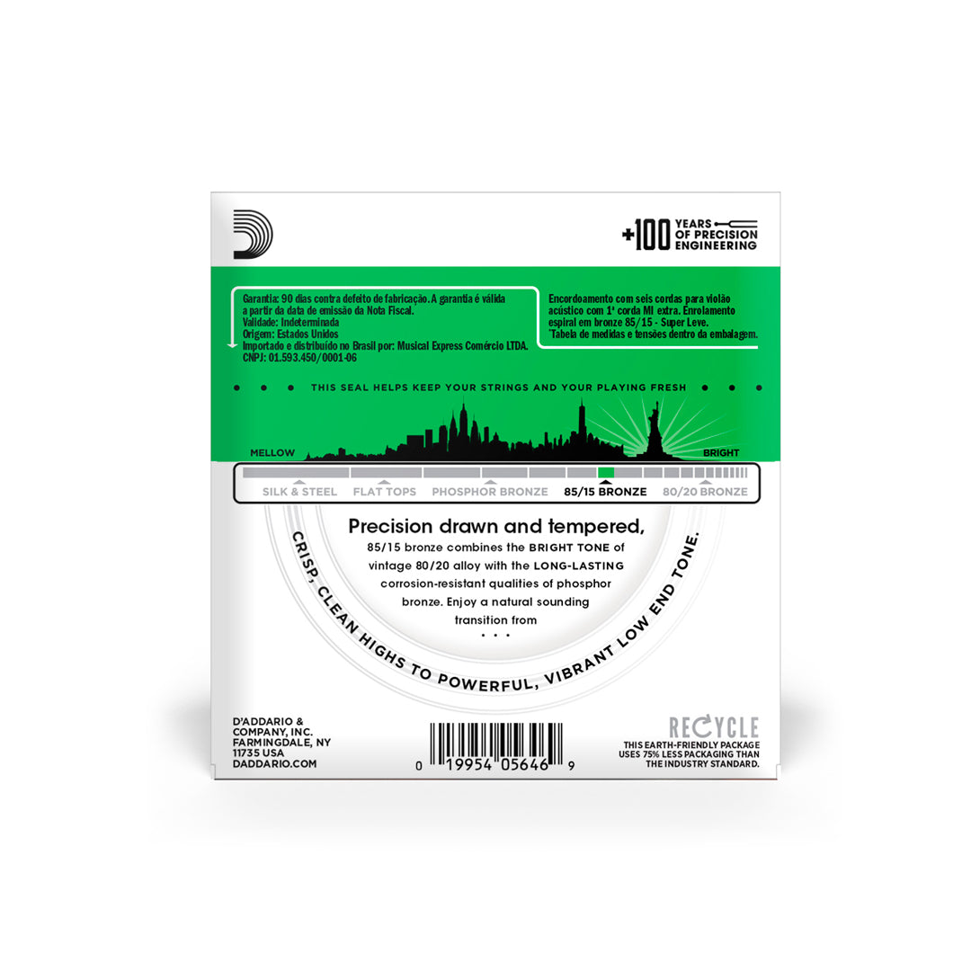 Cordas Para Violão Aço D Addario Bronze 85/15 Ez890-b .009-.045 Com Corda Extra Pl009 [F108]