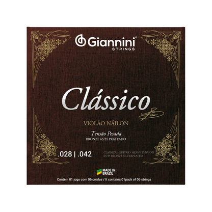 Encordoamento Giannini Clássico P/violão Nylon 65/35 Prateado Alta Genwpa [F108]