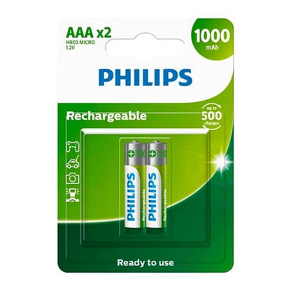 02 Pilhas Aaa Recarregáveis 1000mah Philips [F108]