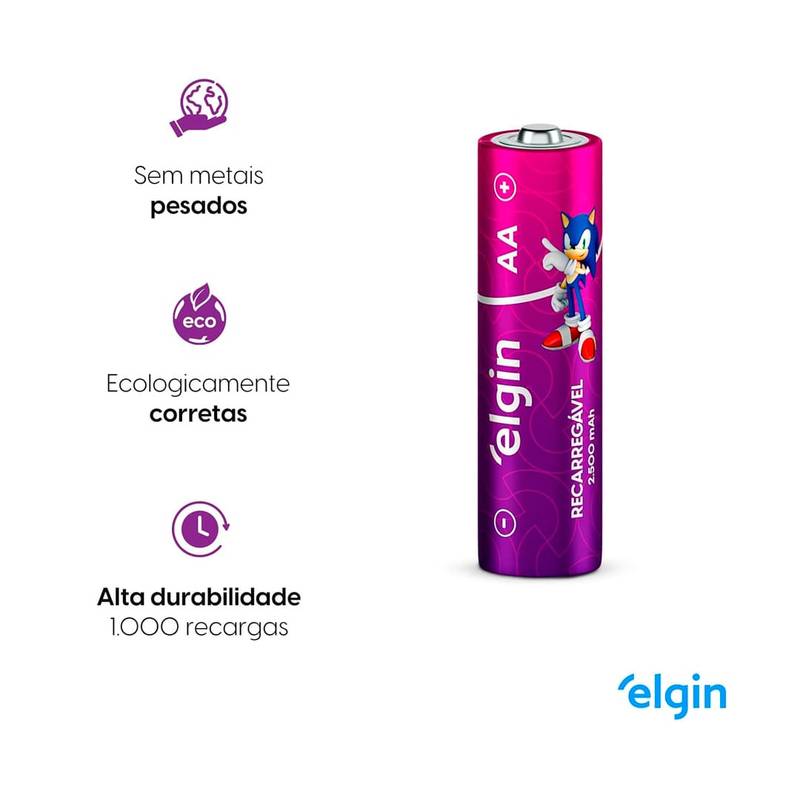 Pilha Recarregável Aa 2500mah Elgin [F108]