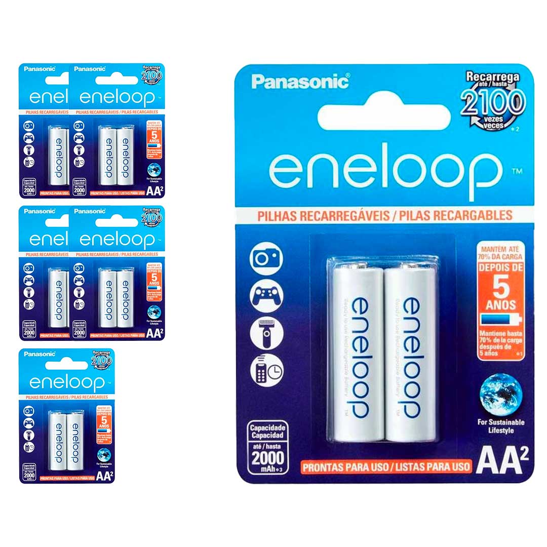 12 Pilhas Recarregaveis Eneloop Std Aa Panasonic (6 Cart)