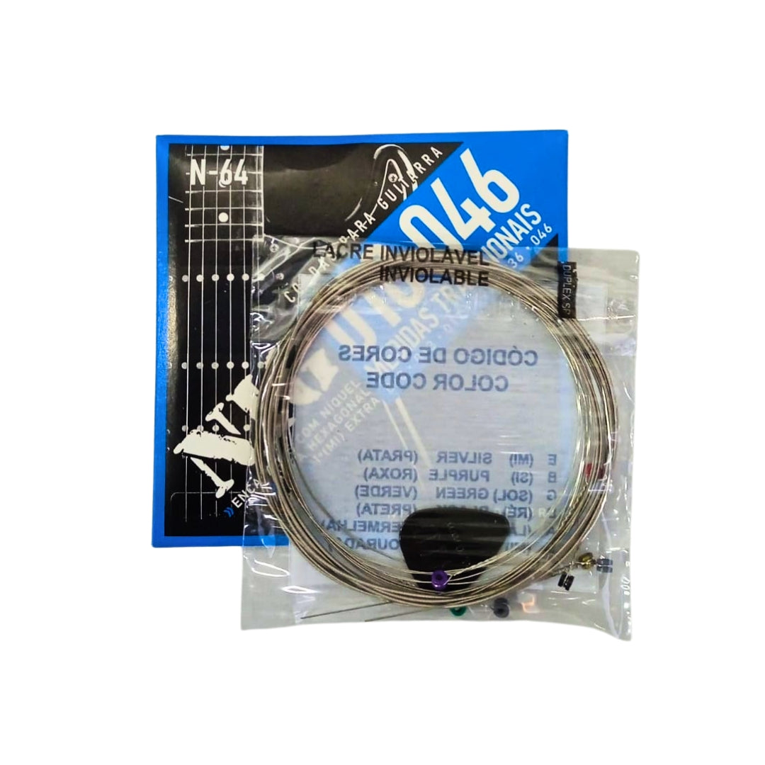 Encordoamento Guitarra 010 1ª Mi Extra + Palheta N64 Nig [F108]