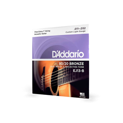 Cordas Para Violão Aço D Addario Bronze 80/20 Ej13-b+pl011 011" 052" Corda Extra Pl010 [F108]