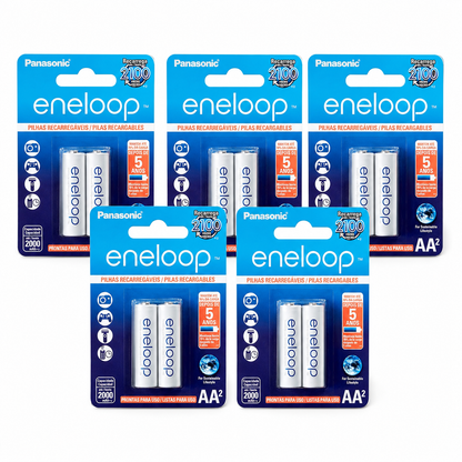 10 Pilhas Recarregaveis Eneloop Std Aa Panasonic (5 Cart)