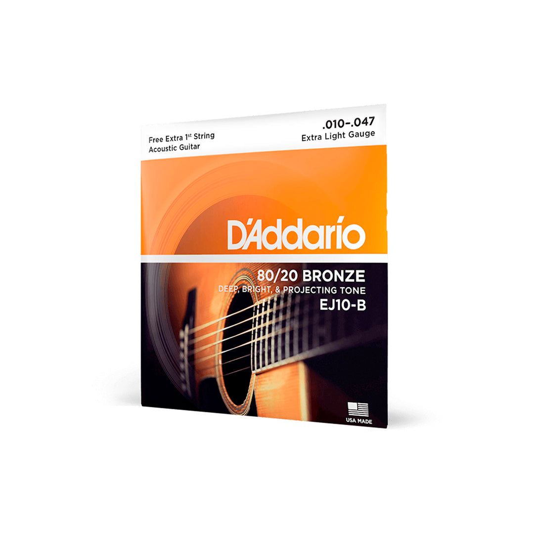 Cordas Para Violão Aço D Addario Bronze 80/20 Ej10-b+pl010 010" 047" Corda Extra Pl010 [F108]